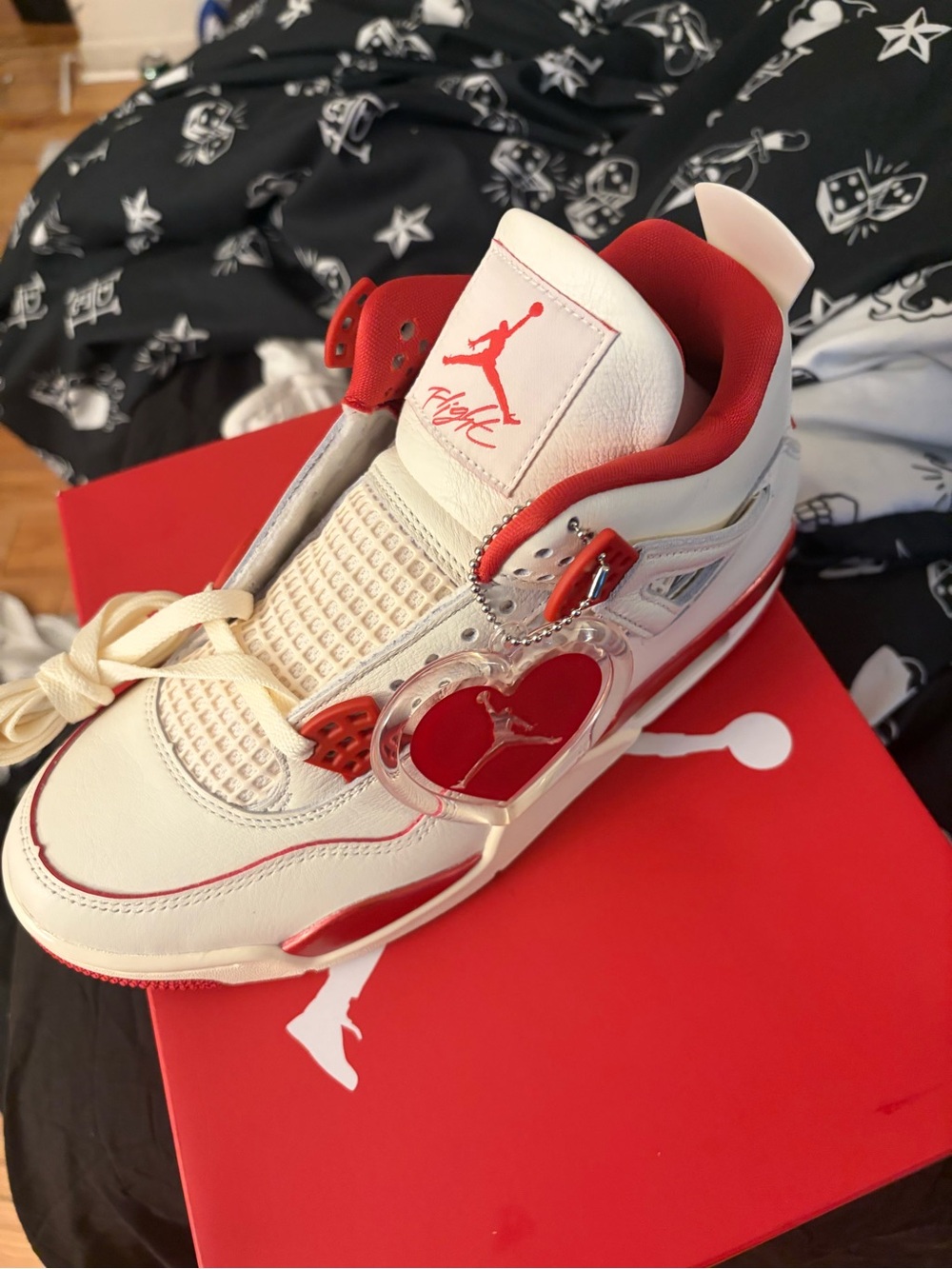 Jordan White and Red Women's Sneakers with Heart Charm - Picture 2 of 5